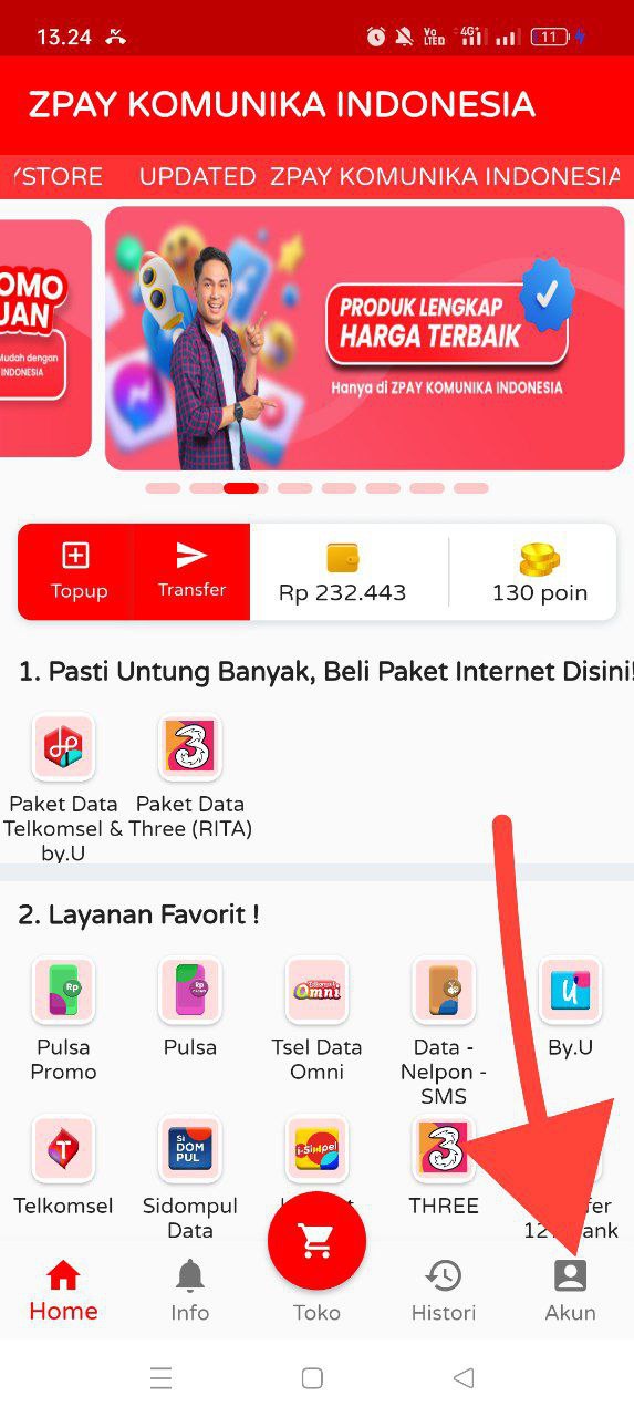 Screenshot aplikasi ZPay halaman utama