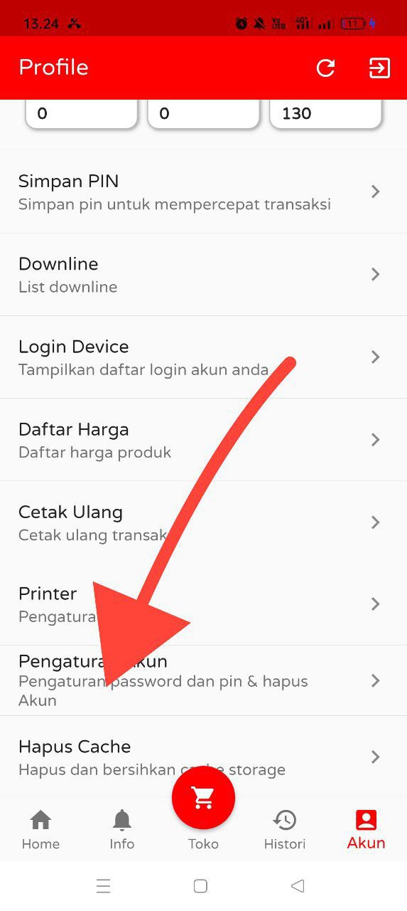 Screenshot aplikasi ZPay menu Akun